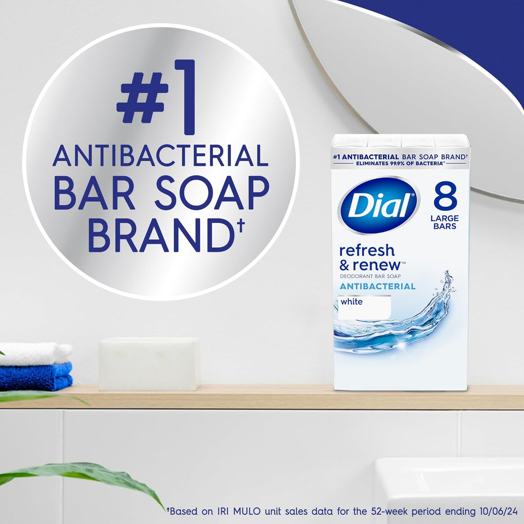 Dial Jabón en barra antibacteriano, Refresh &amp; Renew, blanco, 4...
