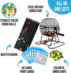 Juego de Bingo Deluxe Regal para Adultos y Niños - Incluye Jaula de Rueda de 8 Pulgadas, 75 Bolas, Tablero Principal, 50 Tarjetas y Fichas Coloridas - Divertida Noche de Juegos Familiares