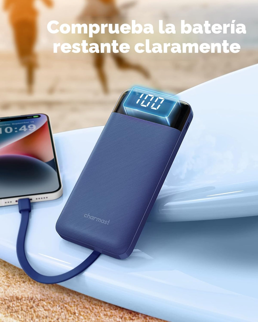 Charmast Cargador portátil con cables incorporados, banco de energí...