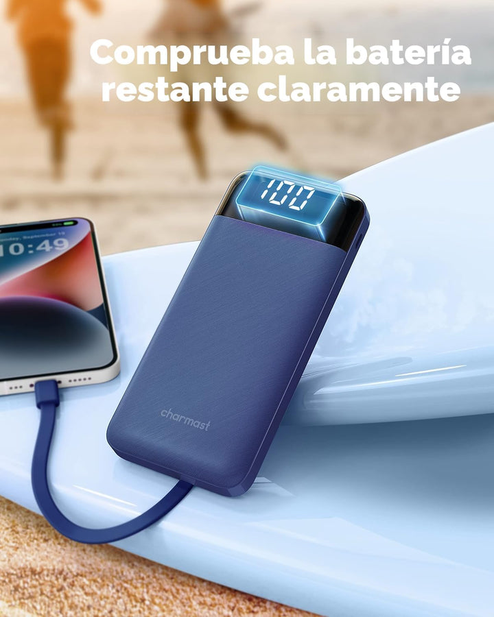 Charmast Cargador portátil con cables incorporados, banco de energí...
