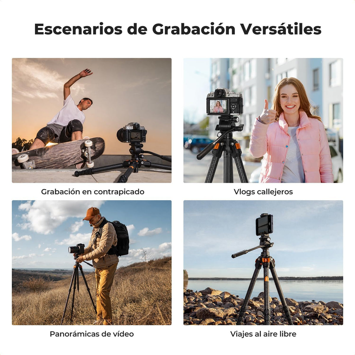 K&F CONCEPT Trípode de fibra de carbono con cabezal fluido de 61 ''