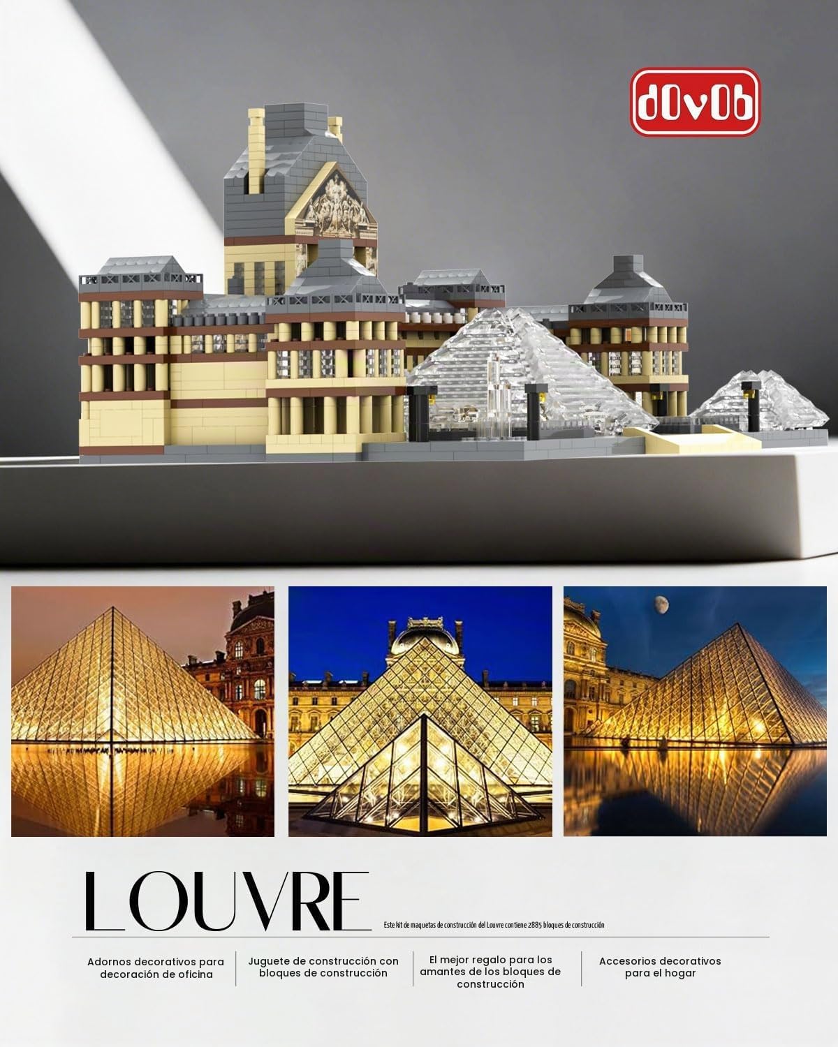 dOvOb Juego de micro bloques de construcción de Louvre de arquitectura (2885 piezas) - Modelo arquitectónico de fama mundial juguetes regalos para niños y adultos