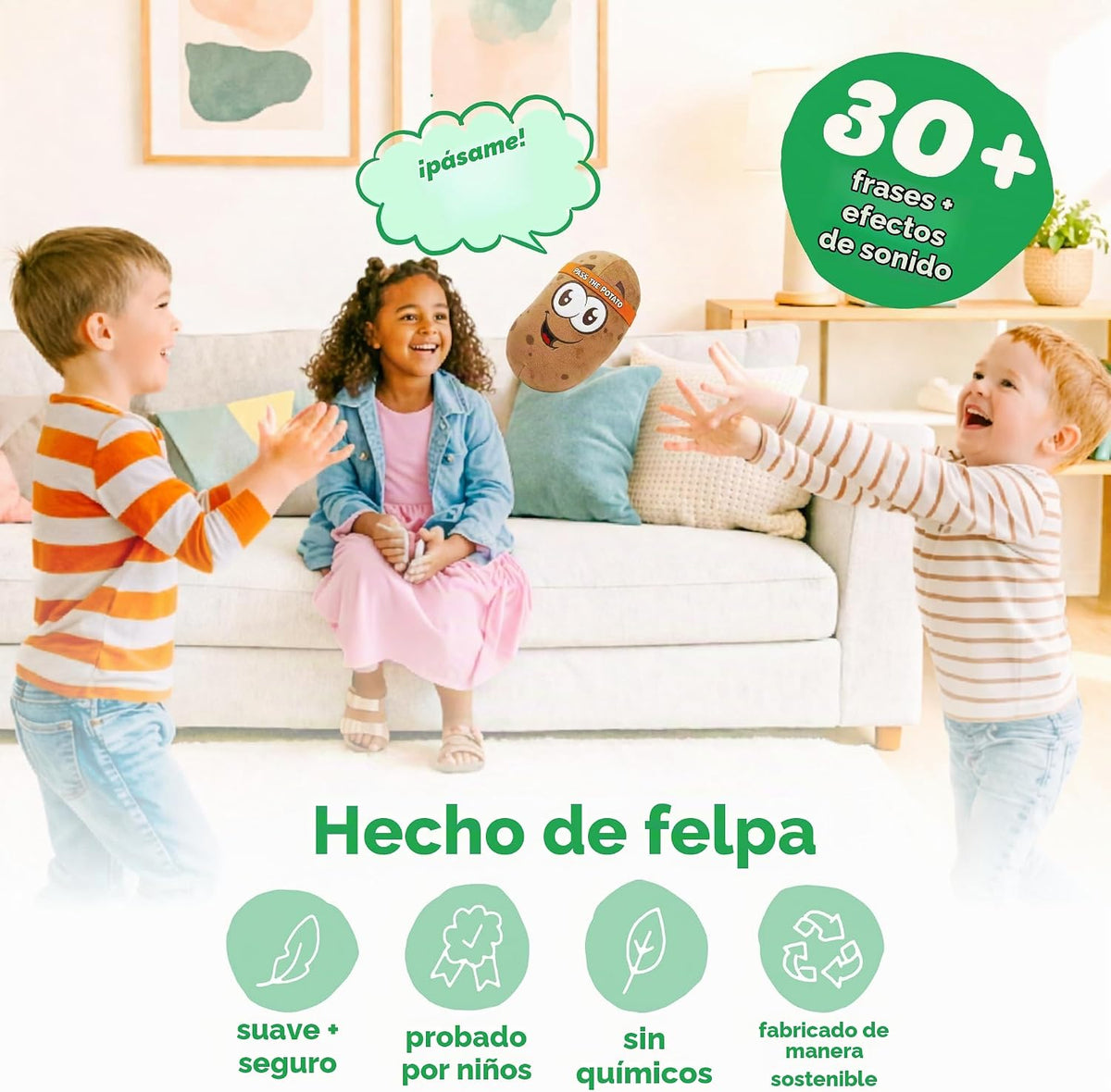 Move2Play, Pass The Potato | Hilarantemente salvaje y divertido | Juego familiar activo para niños de 3 a 8 años | Juego de lanzamiento para interiores y exteriores | Juegos de fiesta para niños y