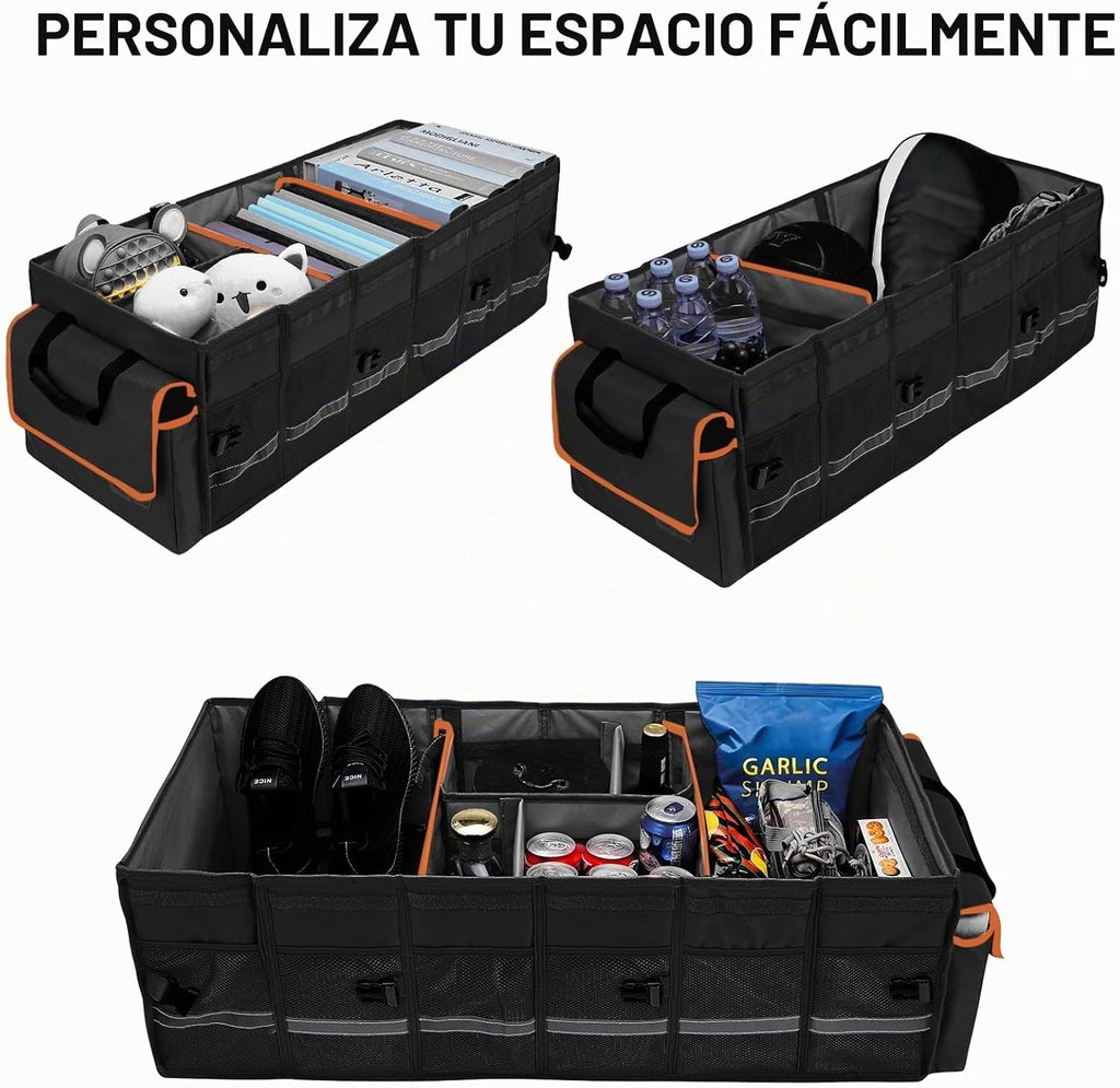 Organizador y almacenamiento para maletero de automóvil con tapa y bolsa enfriadora extraíble a prueba de fugas, accesorios para automóvil, 6 divisores extraíbles para espacio personalizado