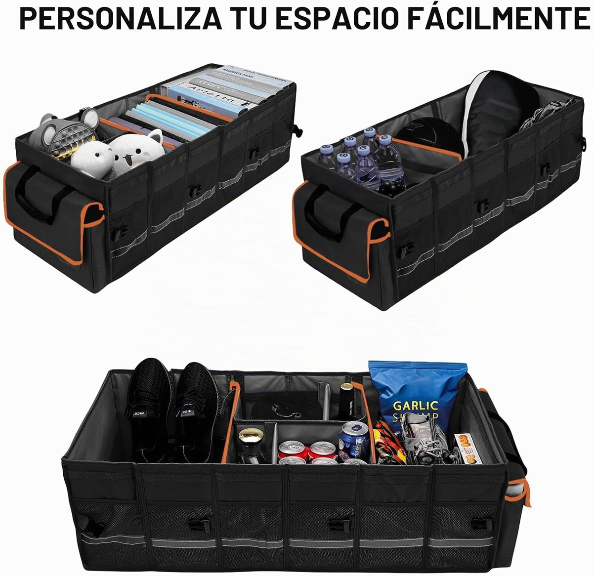 Organizador y almacenamiento para maletero de automóvil con tapa y bolsa enfriadora extraíble a prueba de fugas, accesorios para automóvil, 6 divisores extraíbles para espacio personalizado