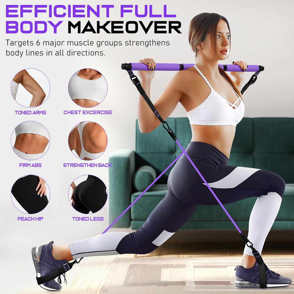 Kit de Barra de Pilates con Bandas de Resistencia, Equipo de Entrenamiento Pilates para Mujeres