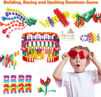 WOOD CITY Juego de dominó de 1000 piezas para niños con 20 bloques adicionales, coloridos azulejos de dominó para construir, apilar, carreras, volar, dominó de madera con bolsa de almacenamiento y