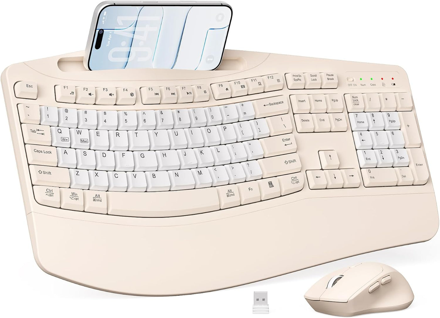 Combo de teclado y mouse inalámbricos, teclas onduladas de tamaño c...