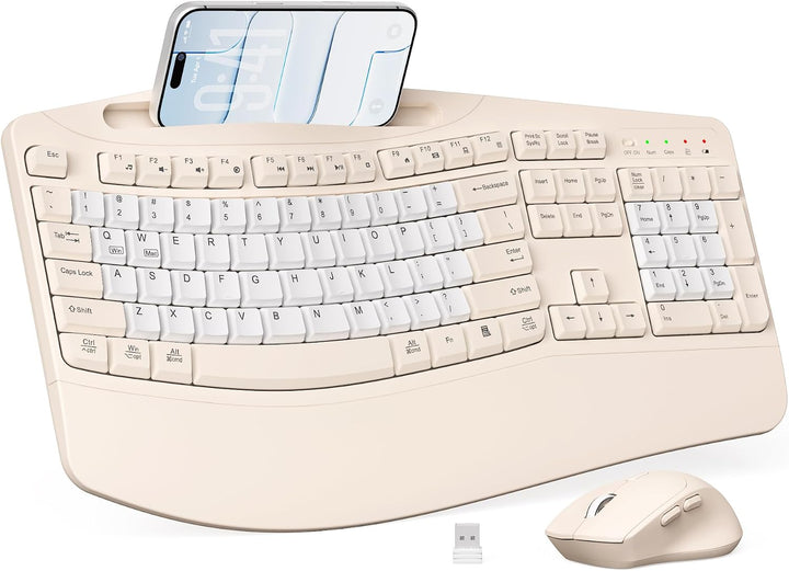 Combo de teclado y mouse inalámbricos, teclas onduladas de tamaño c...