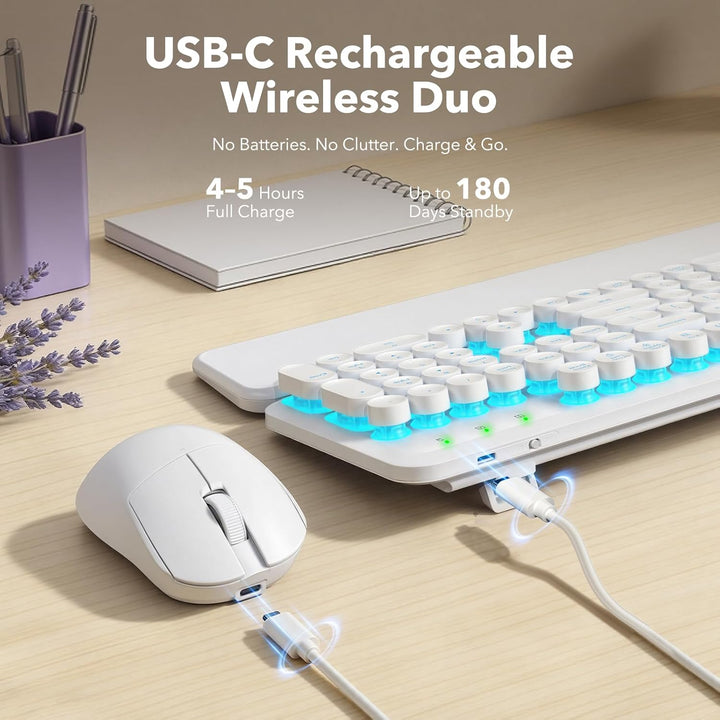 Combo de teclado y ratón inalámbricos, teclas redondas retroilumina...