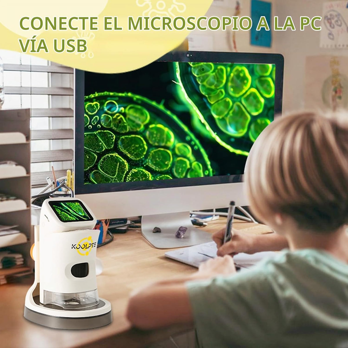 Microscopio digital de mano para niños, 1000X, pantalla LCD HD de 2.1''