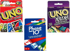 Mattel Juego de cartas Uno, Flip y Phase 10, paquete combinado de 3