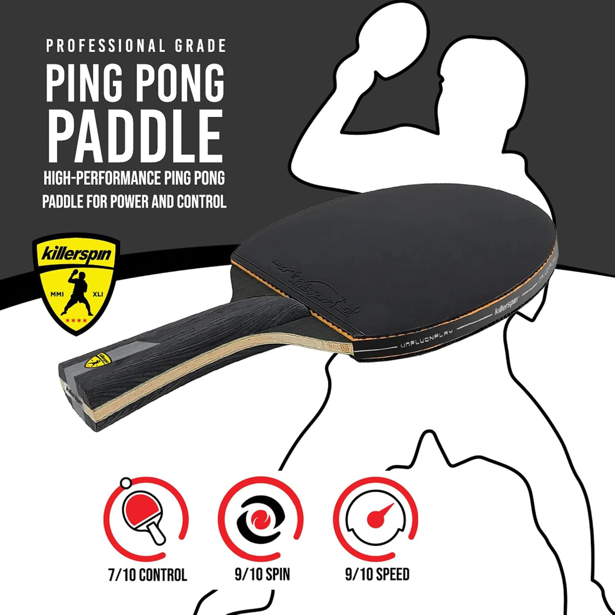Killerspin Impact Series - Paletas de tenis de mesa - Raqueta de ping pong negra/negra, equipo de tenis de mesa para principiantes/intermedios, garantiza un control sólido y giro