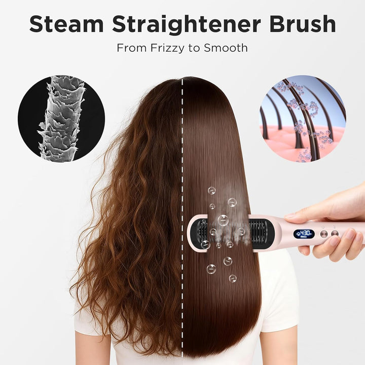 Prizm Pro Steam - Cepillo alisador de pelo iónico para cabello riza...