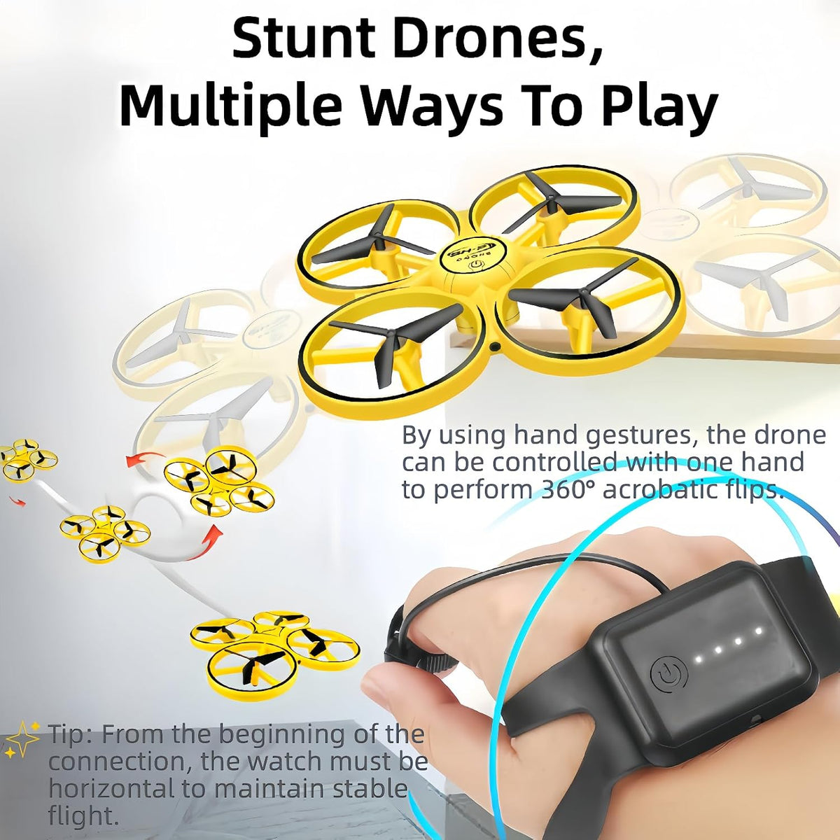 2025 Dron mejorado controlado a mano para niños, aeronave somatosensorial con control de reloj inteligente, aeronave de detección de gestos, control remoto LED genial, flips de 360°, cuadricóptero