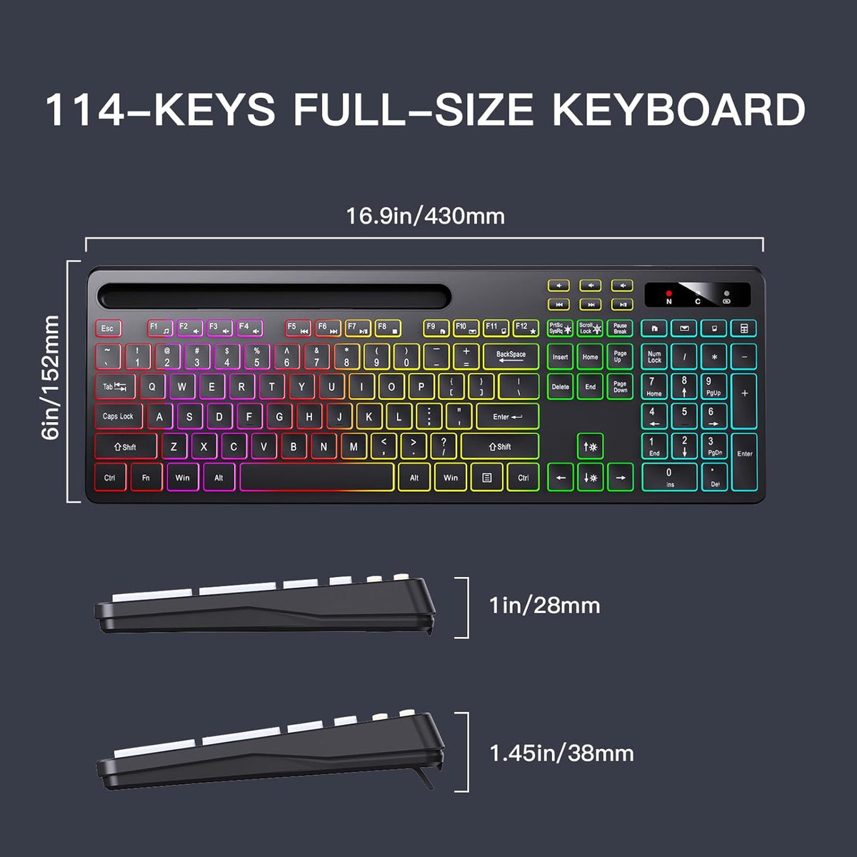 Soueto Teclado inalámbrico con retroiluminación RGB de 7 colores, t...