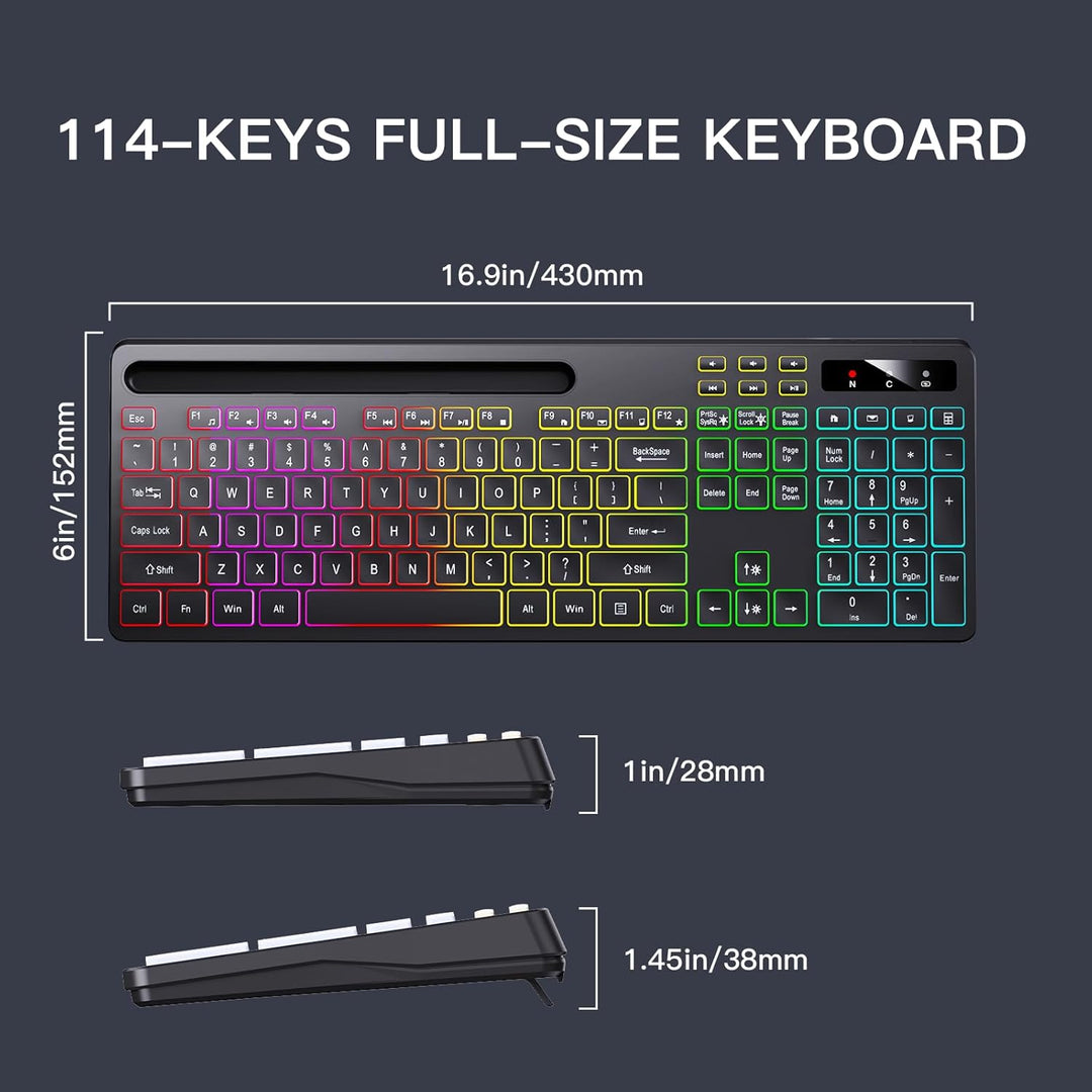 Soueto Teclado inalámbrico con retroiluminación RGB de 7 colores, t...