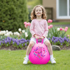 Pelota saltarina PlayZap para niños de 3 a 8 años, pelota hinchable rosa de 18 pulgadas con asas, juguetes inflables hippity hop para saltar y rebotar para interiores y exteriores para niños y niñas
