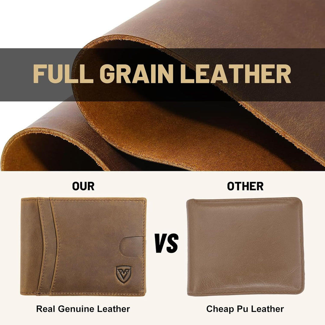 VEESKYEE Cartera de cuero de grano completo para hombre, bloqueo RF...