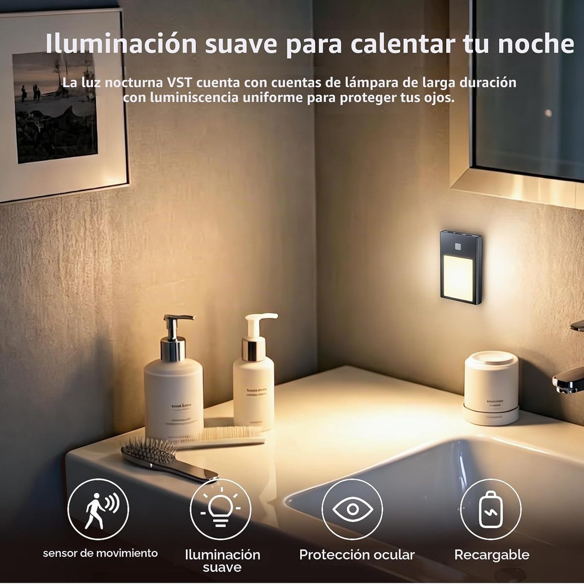 VST Paquete de 3 luces recargables para escaleras con sensor de movimiento
