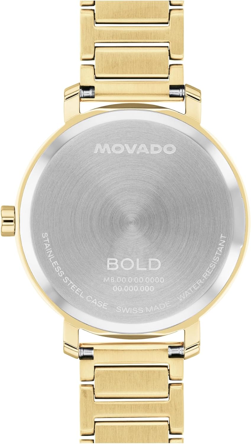 Movado Bold Reloj para mujer bañado en oro con cristales - Movimiento de cuarzo suizo, resistencia al agua de 3 ATM pieza de lujo - Regalo para ella - 34mm