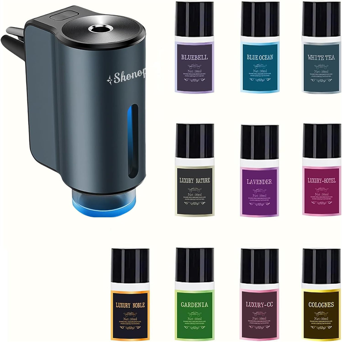 Difusor de Aroma para Auto, Difusor Inteligente de Auto para Aromatizar, Aerosol de Ambientador Automático con 10 ML de Aceite de Colonia Aromaterapia (Gris)