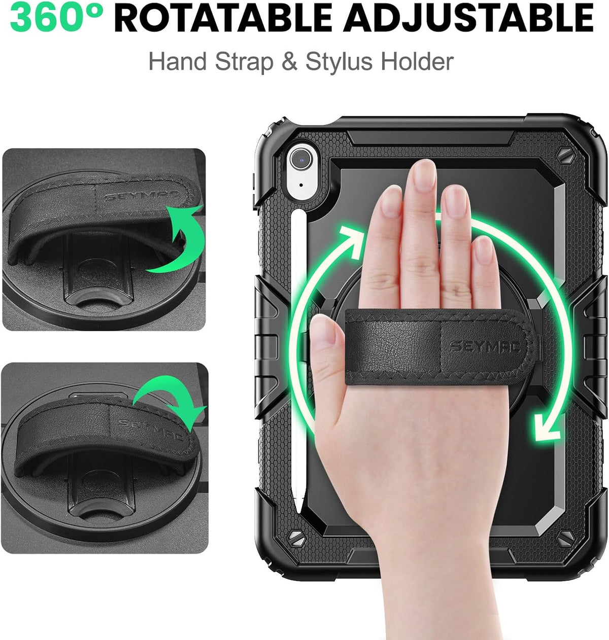 SEYMAC - Funda para iPad (A16) 11ª/10ª generación (11″/10.9″), color negro