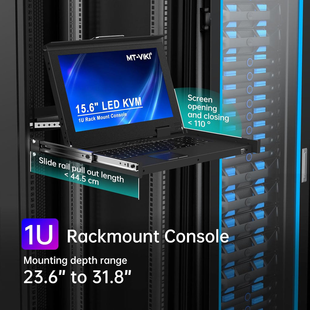 MT-VIKI Consola KVM para rack de 15,6 pulgadas con monitor/teclado/panel