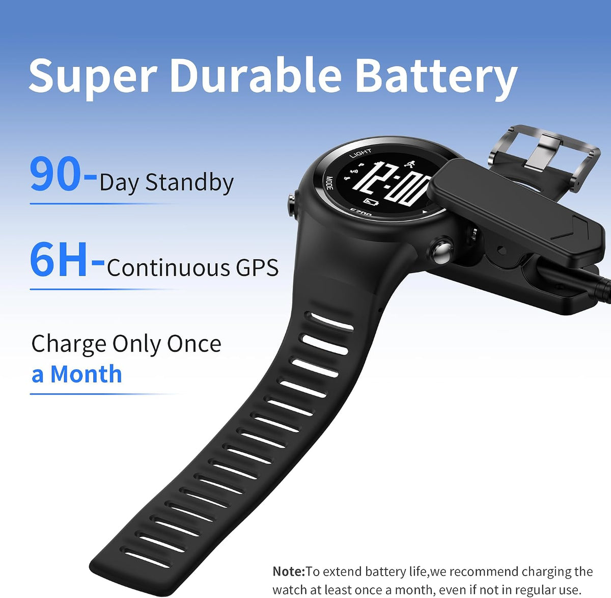 Reloj GPS para Correr con Velocidad Distancia Ritmo Alarma Contador de Calorías y Cronómetro para Hombre T031 Negro