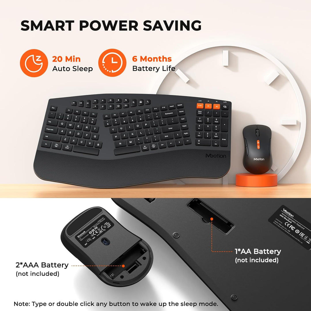 MEETION Teclado y mouse ergonómicos, teclado Bluetooth multidisposi...