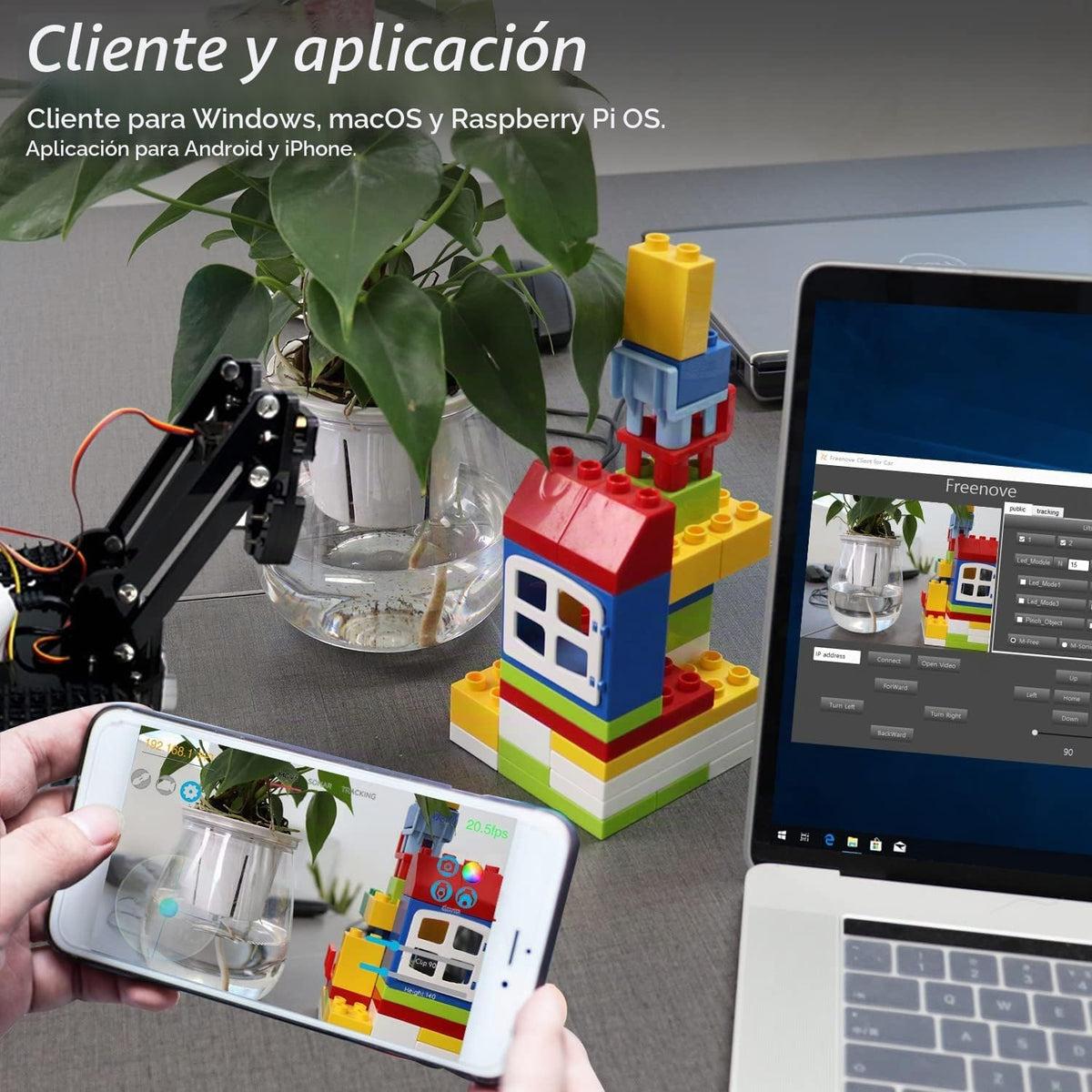 Freenove Kit de robot tanque para Raspberry Pi 5 4 B 3 B+ Zero 2 W, chasis de orugas, objetos de agarre, trazado de bolas, seguimiento de línea, prevención de obstáculos, control de aplicaciones, cámara, servo (frambuesa Pi no incluida)