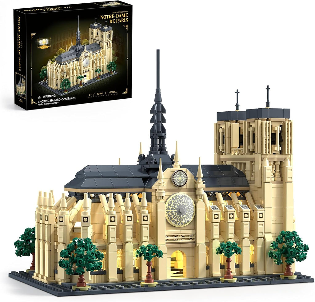 Notre Dame de Paris - Juego de construcción de arquitectura con luz LED, 1757 piezas, modelo coleccionable de bloques de construcción emblemáticos de París para adultos, regalo de cumpleaños