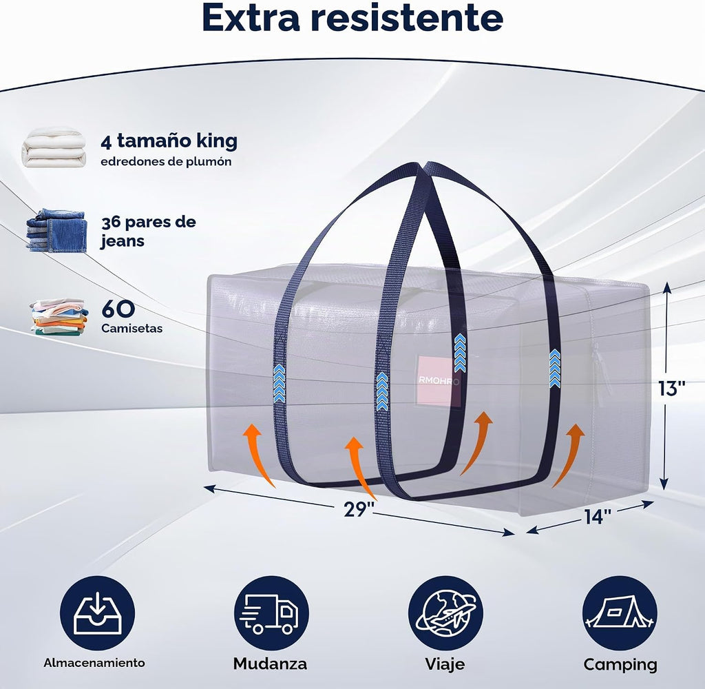 Paquete de 6 bolsas de mudanza resistentes de 210 GSM con cremallera lateral totalmente abierta, 93 L y 220 libras, impermeables, plegables para dormitorio universitario, alternativa de cajas de mudanza y organización del hogar, color azul