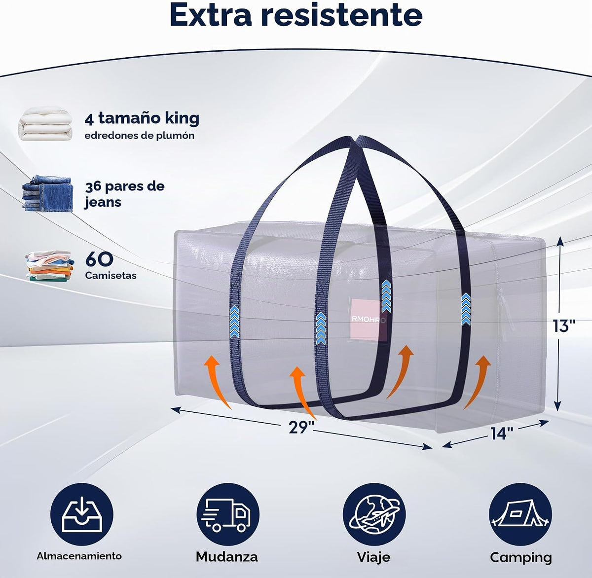Paquete de 6 bolsas de mudanza resistentes de 210 GSM con cremallera lateral totalmente abierta, 93 L y 220 libras, impermeables, plegables para dormitorio universitario, alternativa de cajas de mudanza y organización del hogar, color azul