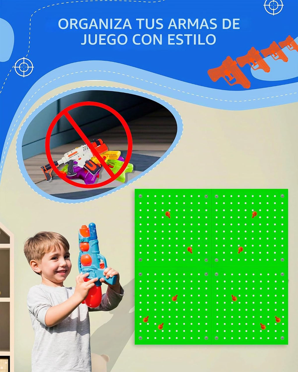 Tablero de madera para el organizador de almacenamiento de armas Nerf 13 x