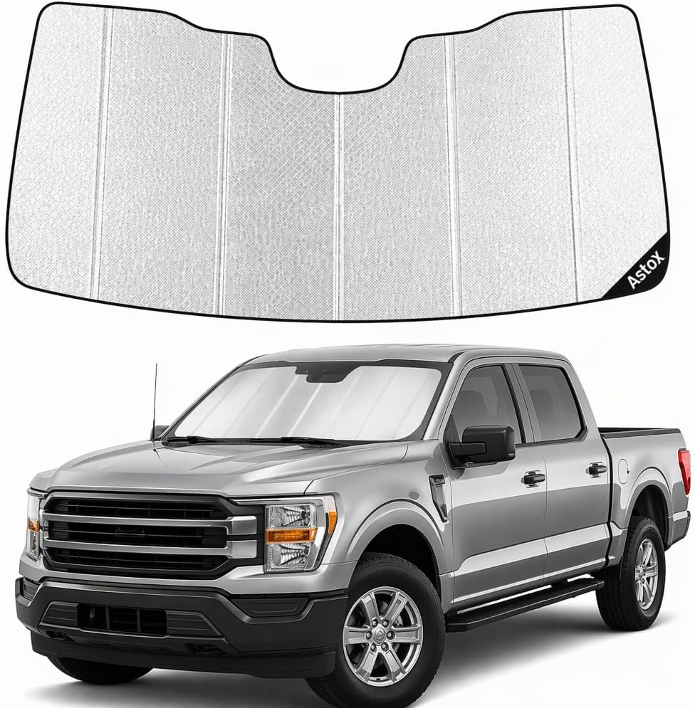 Astox Parasol para parabrisas para Ford F150 2021-2026 ajuste personalizado plegable para ventana delantera, accesorios para automóvil