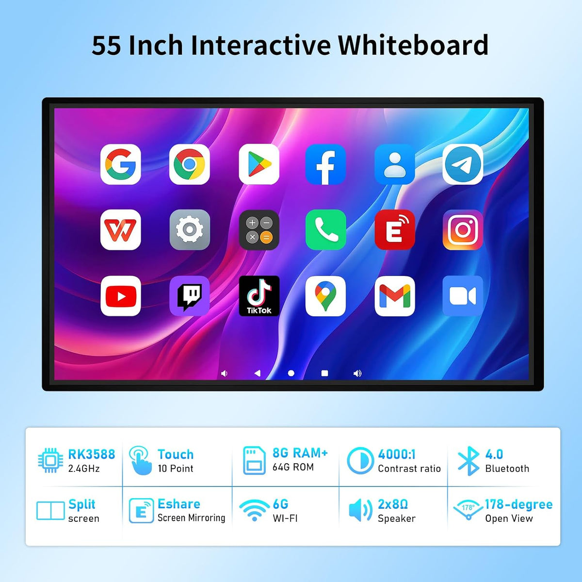 Tablero inteligente de 55", tablero interactivo electrónico 4K UHD para