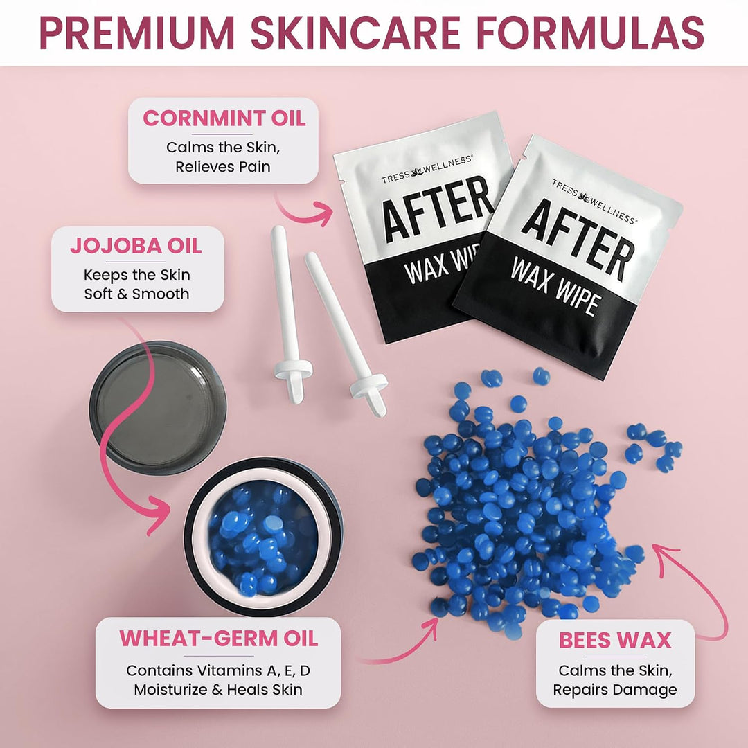Tress Wellness Kit de cera sin tirantes para cara, cejas y labios p...