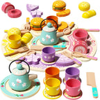 JAUNTY Tea Party Set Toy para Girl 3 4 5 Years Old, Wooden Pretend Play Kitchen Toy Food para 3 Year Old Little Girls , Great Educational 1st Birthday para 3-5 Toddler Girls Boys