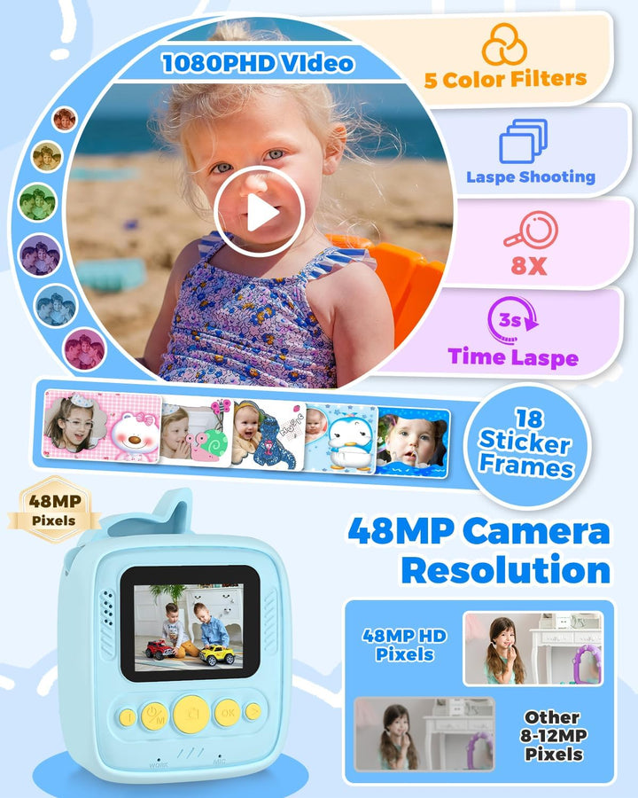 Cámara para Niños Impresión Instantánea, Regalos de Navidad y Cumpl...