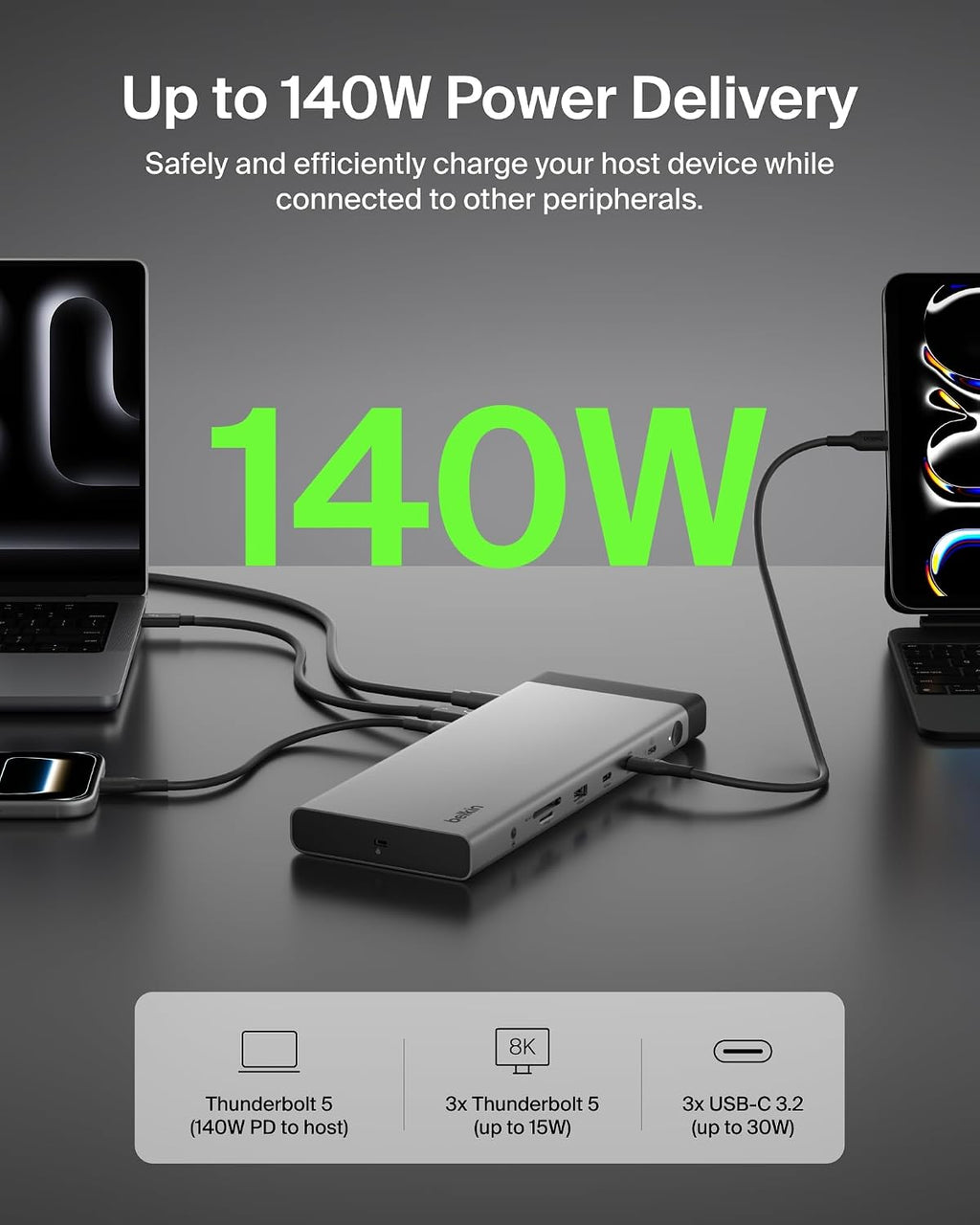 Belkin Base Thunderbolt™ 5 de 140 W, estación de acoplamiento 14 en 1