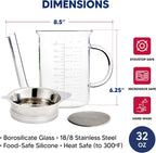 HIC Kitchen Colador de salsa separador de grasa para asar, vidrio de borosilicato, 32 onzas, para preparación y servir comidas navideñas sin estrés