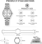 Reloj de Mujer Elegante Analógico a Cuarzo con Carga de Fecha, Números Arábigos Grandes, Impermeable, Dos Tonos, Acero Inoxidable, Pequeño, Reloj de Muñeca