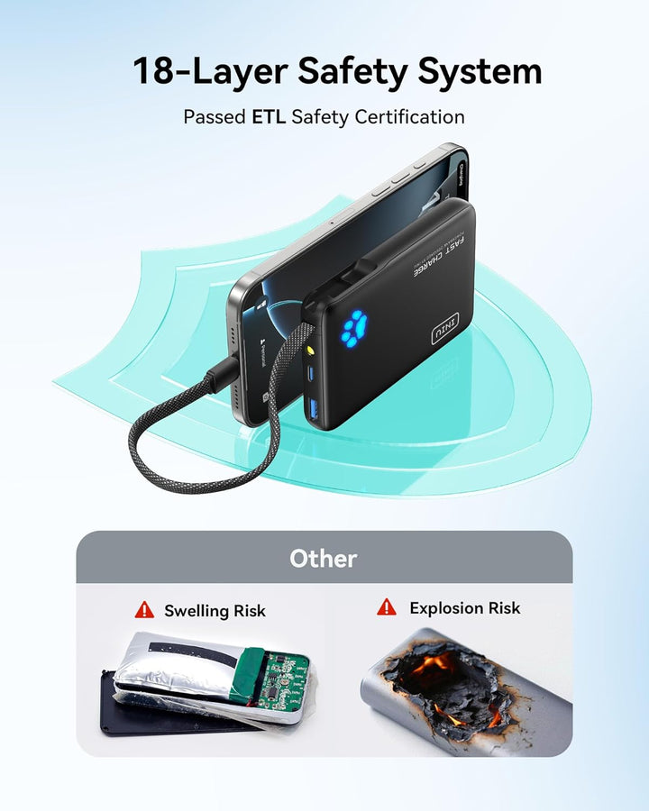 INIU 45W Power Bank, Cargador Portátil de Carga Rápida con Cable US...