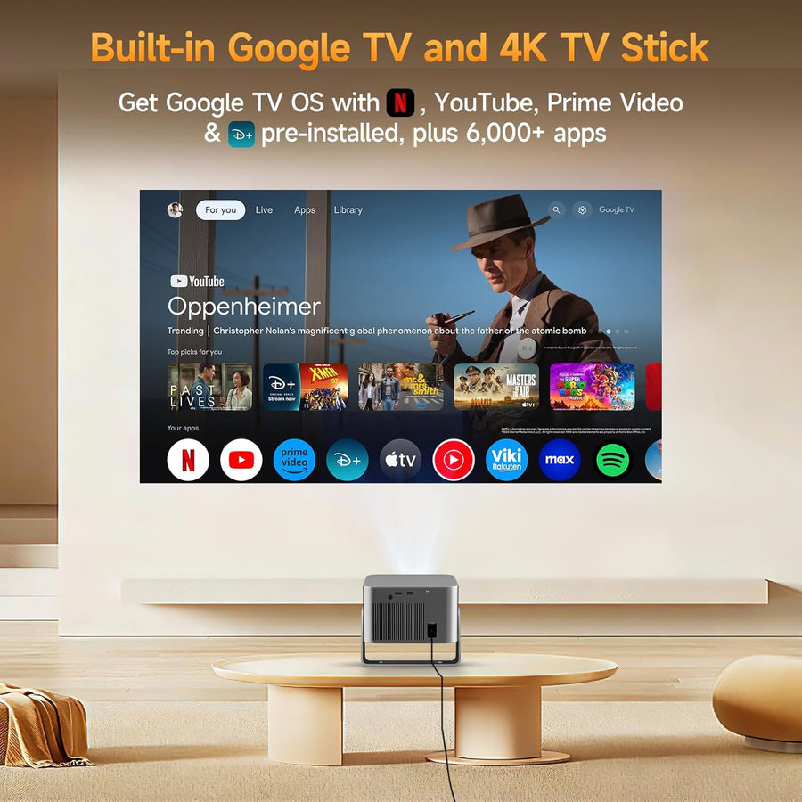 Proyector inteligente con Google TV, soporte 4K mini proyector port...