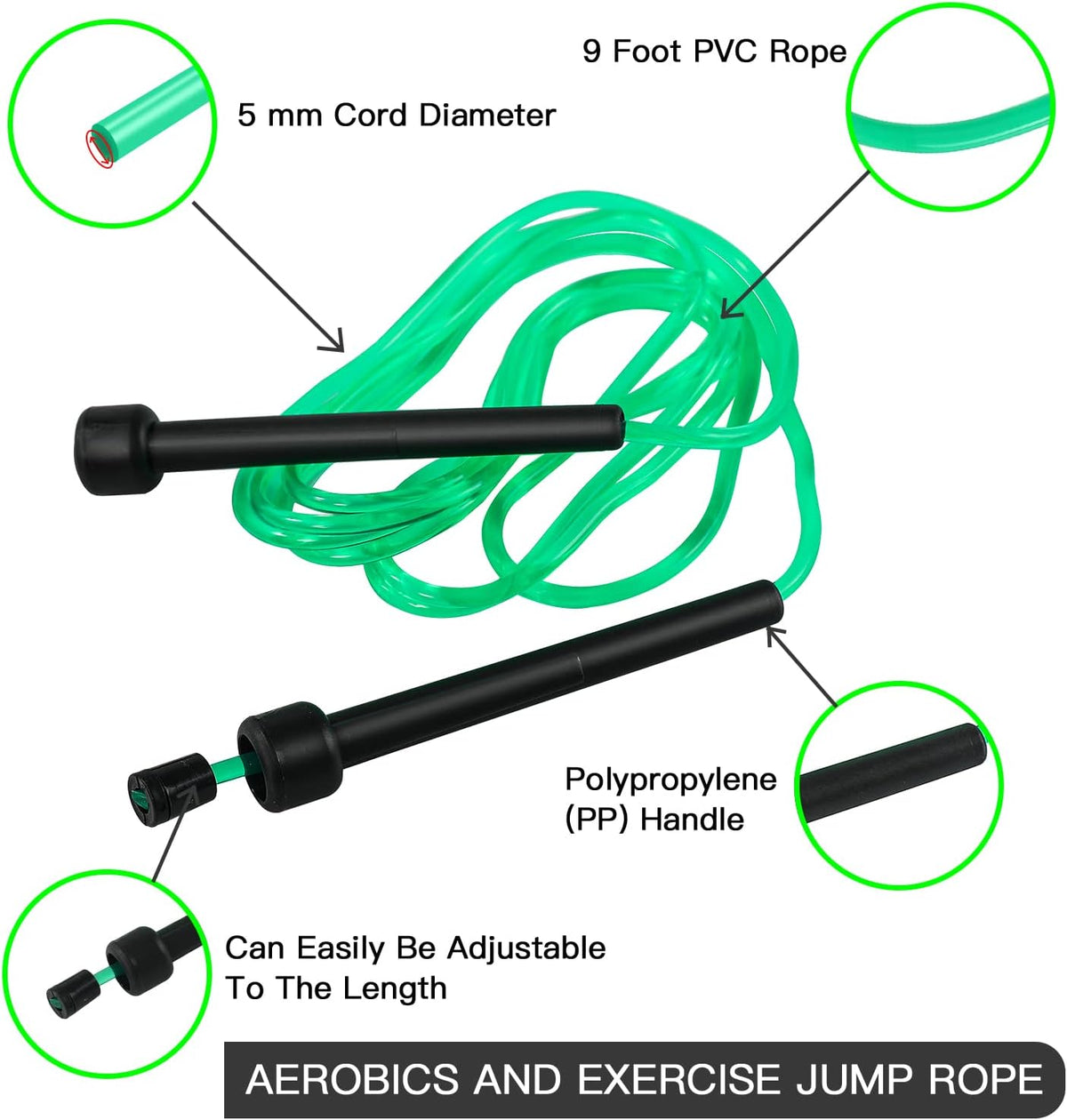 Paquete de 10 cuerdas de saltar de PVC para entrenamiento aeróbico - Cuerda de saltar ajustable versátil para mujeres, hombres y niños, cuerda de saltar de velocidad para ejercicio, 9 pies