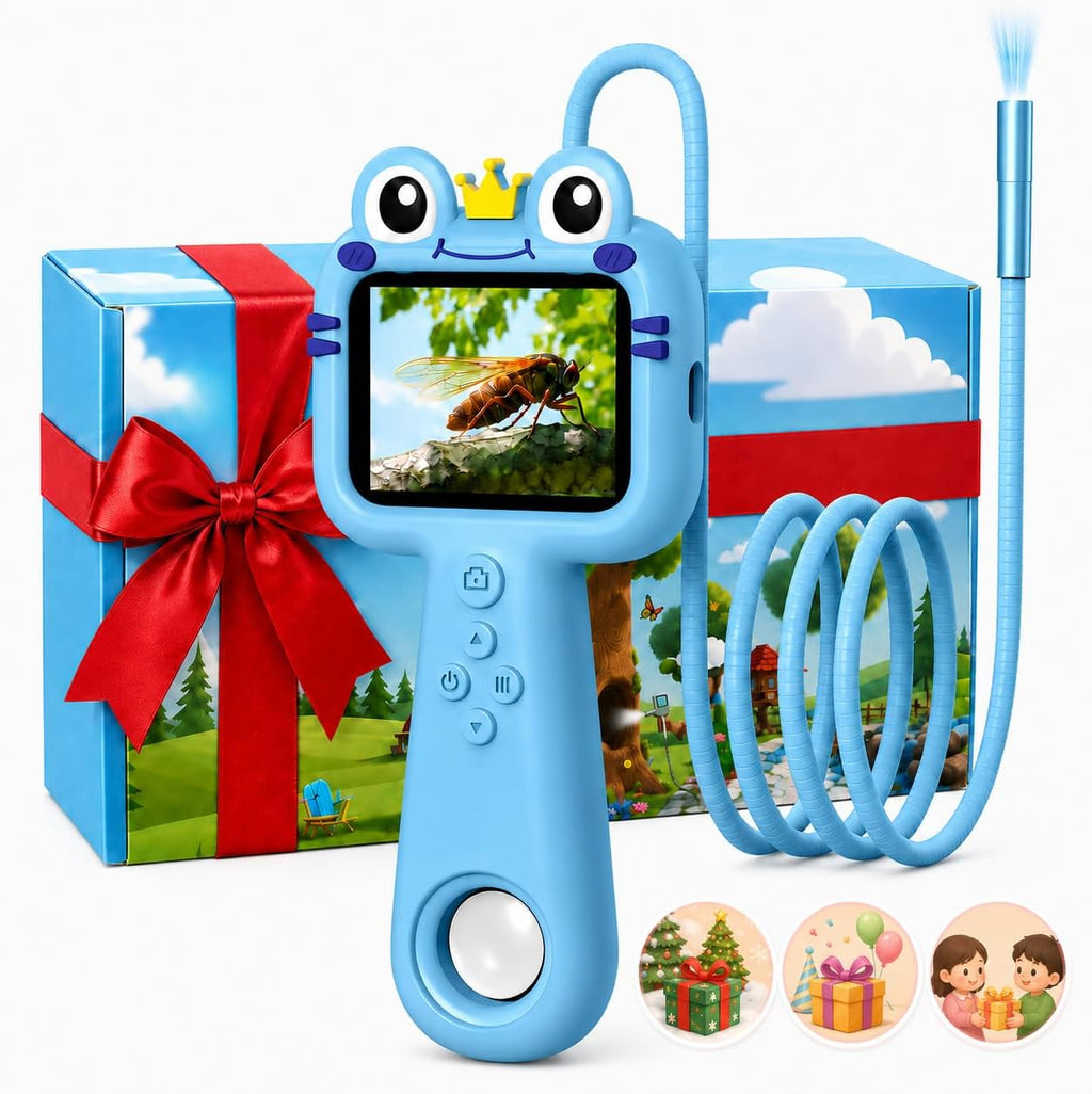 Cámara de boroscopio de juguete para niños, juguete educativo STEM Science para 4, 5, 6, 7, 8, 9, 10 años, regalo de cumpleaños, cámara de alcance infantil de 2.4 pulgadas para aventuras al aire libre y descubrimiento de la naturaleza (azul)