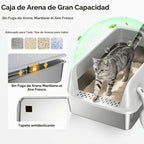 Caja de arena para gatos XL de acero inoxidable de alta cara para