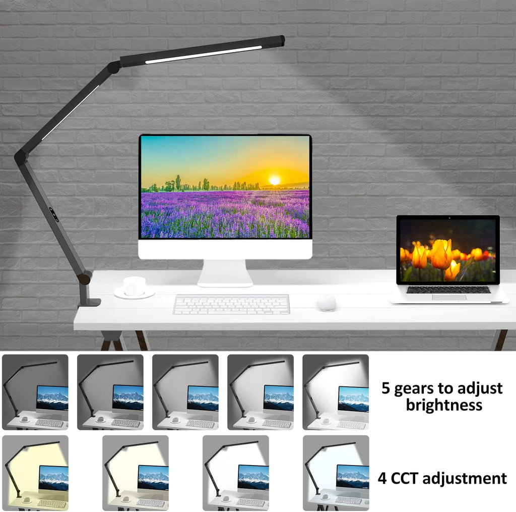 Lámpara Lámpara de escritorio LED con abrazadera, lámpara de escritorio de arquitecto con doble luz y brazo oscilante ajustable, cuidado de los ojos con clip, 4 modos CCT y 5 niveles de brillo, luz de mesa, iluminación de computadora moderna para oficina
