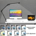 Lámpara Lámpara de escritorio LED con abrazadera, lámpara de escritorio de arquitecto con doble luz y brazo oscilante ajustable, cuidado de los ojos con clip, 4 modos CCT y 5 niveles de brillo, luz de mesa, iluminación de computadora moderna para oficina